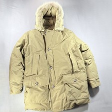 Woolrich Mens Arctic Parka Down Jacket Tan Khaki Fur Hood Size Large Vintage picture