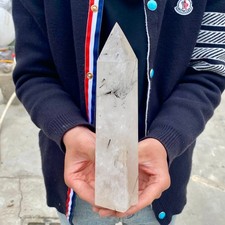 2.49LB  Natural black hair crystal, white crystal pillar, quartz crystal picture