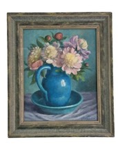 Antique Oil Painting On Canvas Flowers Signed Charles Jean Renaud picture