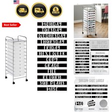 12 Pieces Rolling Storage Cart Labels 10 Drawer Rolling Storage Cart Label Bl... picture