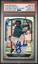Lazaro Montes Signed 2023 Bowman Chrome Lunar Glow Refractor PSA 10/10 LOW POP picture