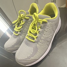 OrthoFeet women Low Top Lace-Up Athletic Sneakers Solid Gray Yellow Mesh picture