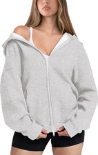 D nzzs Wo mens Ov ersized Zip Up Ho odie Soft Full Zipp Wo m en's C lot picture