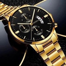 Waterproof Gold Men's Watch Classic Stainless Steel Quartz Analog Business Gift picture