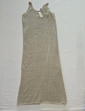 NWT Vtg GAP Beige Knit Linen Cotton Maxi Sweater Dress Sleeveless  Tan Crochet S picture
