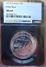 2019 Canada S $2 Polar Bear High Grade MS69 1/2 oz Silver Coin Black Holder NGC picture