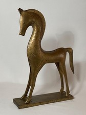 Vintage Brass Tone Metal Horse Sculpture Modernist Folk Art 15.5