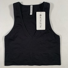 Athleta Aurora Crop Rib V-Neck Tank Top Womens Large Seamless Stretch Black NWT picture