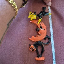 Vintage 1950's Rosbro Halloween Plastic Witch,Moon,Black Cat Decoration picture