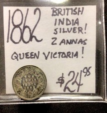 1862 British India Silver 2 Annas Queen Victoria ENN Coins picture