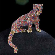 Classic Rhinestone Leopard Brooch For Women Men Animal Crystal Colorful Corsage picture
