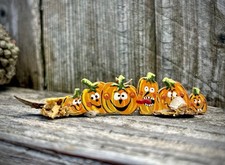 Karen Markland Signed Artisan Dollhouse Miniature Wood Halloween Pumpkin Sign picture