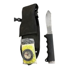Vintage Kershaw Sea Hunter Dive Knife Fixed Blade Serrated Sheath Compass picture