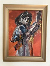Vintage Mid Century Modern Figural Woman Abstract Art Painting Signed Original picture