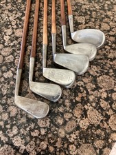Antique Hickory Wood Shaft Burke Stainless 6 Club Iron set Golf Clubs picture