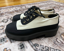 CHANEL Women’s Oxford Shoes Black/White Colorblock Leather Lace-Up EU 37 US 7 picture