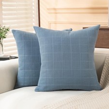2 pack Woven Washed Windowpane Square Throw Pillow Blue - 20 x 20 picture