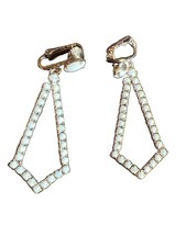 VTG Signed Kramer Earrings White Cabochon Stones Tie Design Clip on  picture