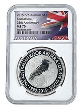 2015 Australia 1oz Silver Kookaburra 25th Anniversary NGC MS70 - Flag Label picture
