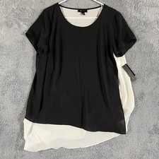 AB Studio Blouse Top Womens XL Black White Boho Chic Career Asymmetrical Layered picture