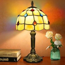 Crefotu 8 Inch Small Tiffany Style Table Lamp, Blue Stained 8 inches, picture