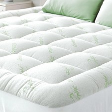 Queen Size Bamboo Mattress Topper - Cooling Pillow Top for Back Pain Relief picture