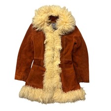 Vintage Captain Hook Suede Fur Trim Coat 70s Penny Lane Jacket XS picture