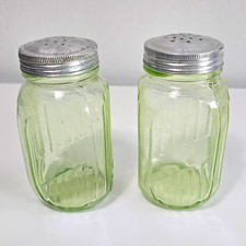 Vintage 1930s Uranium Glass Hoosier Ribbed Flour And Sugar Jars  5