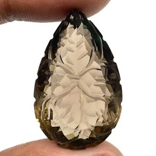 39.80 Cts Natural Smoky Quartz 30x19mm Pear Carved Loose Pendant Size Gemstone picture