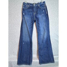 BKE Tyler Bootcut Jeans Men 34x34 Blue Button Fly Distressed Contrast Stitch Y2K picture