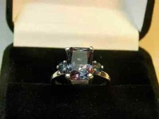 2Ct Emerald Cut Natural Alexandrite Solitaire Wedding Ring 14k White Gold Plated picture