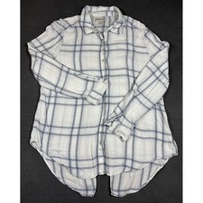 Calvin Klein Jeans Button Up Shirt Womens Large White Plaid Long Sleeve Rayon picture