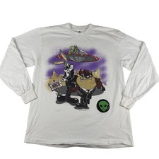 Vtg 1997 Looney Tunes Bugs Bunny Taz Alien Area51 Long Sleeve Shirt White Lg picture