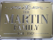 Engraved Personalized Custom Family Name House Home Gold Metal Sign Plaque 10x7 picture