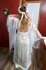 Custom made boho ivory with beige slip wedding dress picture