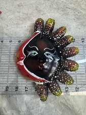 VTG Mexican Folk Art Hand Made Coconut Mask Wall Hanging CELESTIAL Sol Colorful picture