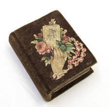 Antique Victorian Velvet Miniature Book Trinket Box Sewing Needle Case Portrait picture
