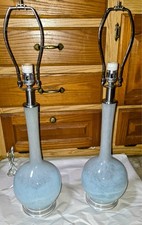 Pair of Vintage Pier 1 Hand-blown Blue Glass Lamps picture