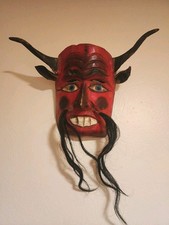 LARGE Vintage Mexican Folk Art Diablo Devil Mask Hand Carved Wood Aprox 16
