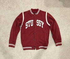 Stussy Varsity Jacket Size Medium Red Spellout Snap Front picture