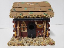 OOAK Hand Crafted Wooden Rock Hunter's Log Cabin Model Folk Art Birdhouse Laquer picture