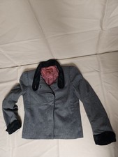 Vintage SASSON New York Gray Wool Jacket Sz 6 Black Velvet Collar Cuffs Blazer picture