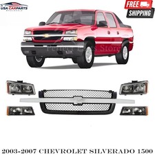Front Grille Assembly & Headlights Kit For 2003-2007 Chevrolet Silverado 1500 picture