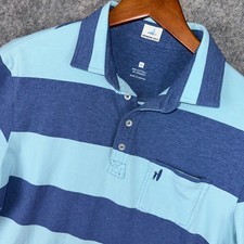 johnnie-O Polo Shirt Mens M Blue Striped Hangin Out Short Sleeve Pocket Cotton picture
