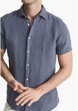 Reiss Linen Button-up Shirt Size XXL in Steel Blue Summer Short Sleeves picture