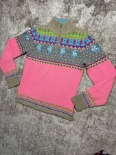 Bogner Vintage Wool Cashmere Fair Isle Ski Sweater Women’s Quarter Zip Pink M picture
