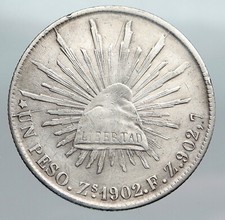1902 Zs FZ MEXICO Large Eagle Sun Antique Mexican OLD Silver Peso Coin i90437 picture