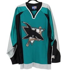 Vintage Starter San Jose Sharks NHL Hockey Jersey Mens Size XL Teal Black Silver picture