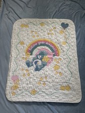 Vintage 2004 Care Bears Bedtime Bear Cross Stitch Baby Quilt Handmade 31x38” picture
