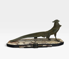 Large French Art Deco Bronze Pheasant Sculpture Signed Dalbret Onyx Base picture